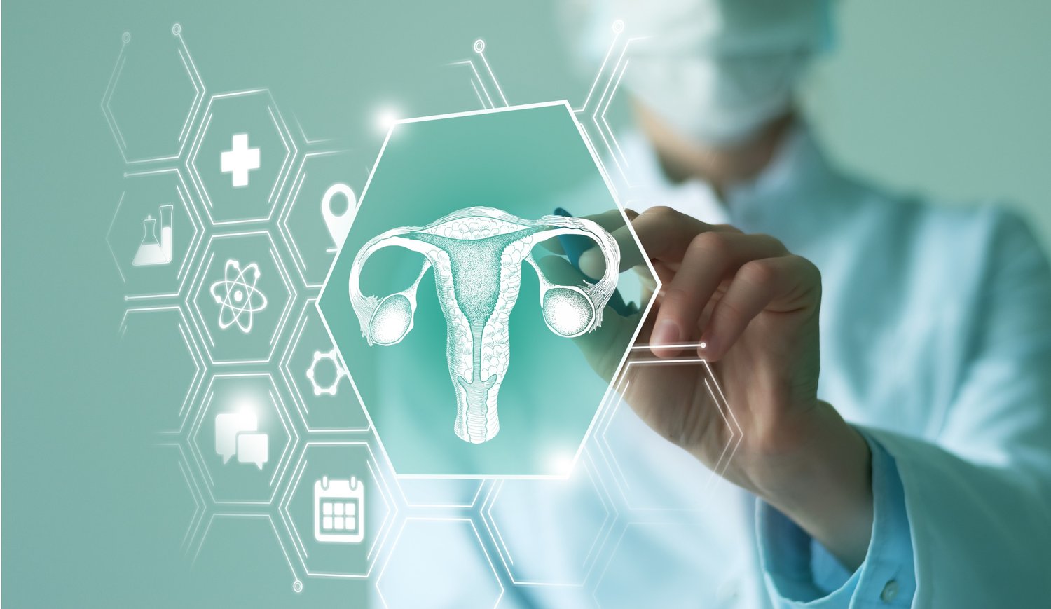 Medical professional with image of uterus